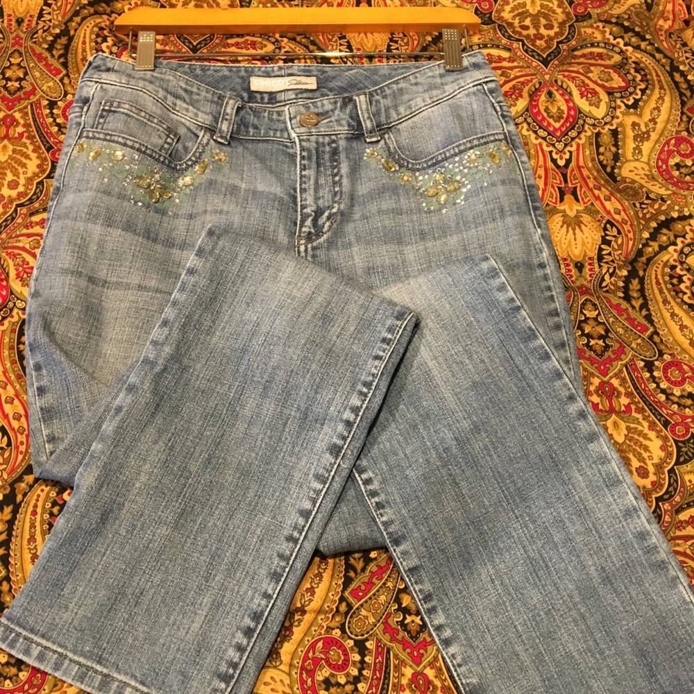 Chico Platinum Embellished Jeans. Chico O
